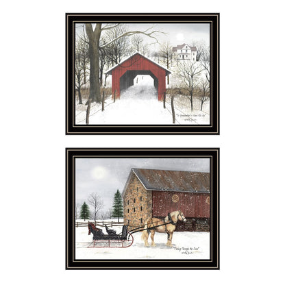 Set Of Two Sleigh Ride to Grandma's Black Framed Wall Art HomeRoots