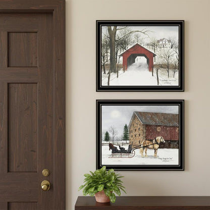 Set Of Two Sleigh Ride to Grandma's Black Framed Wall Art HomeRoots