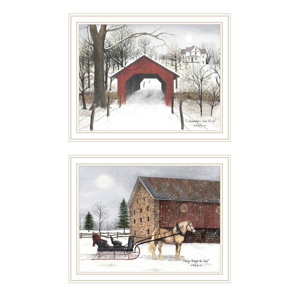 Set Of Two Sleigh Ride to Grandma's White Framed Wall Art — view 1