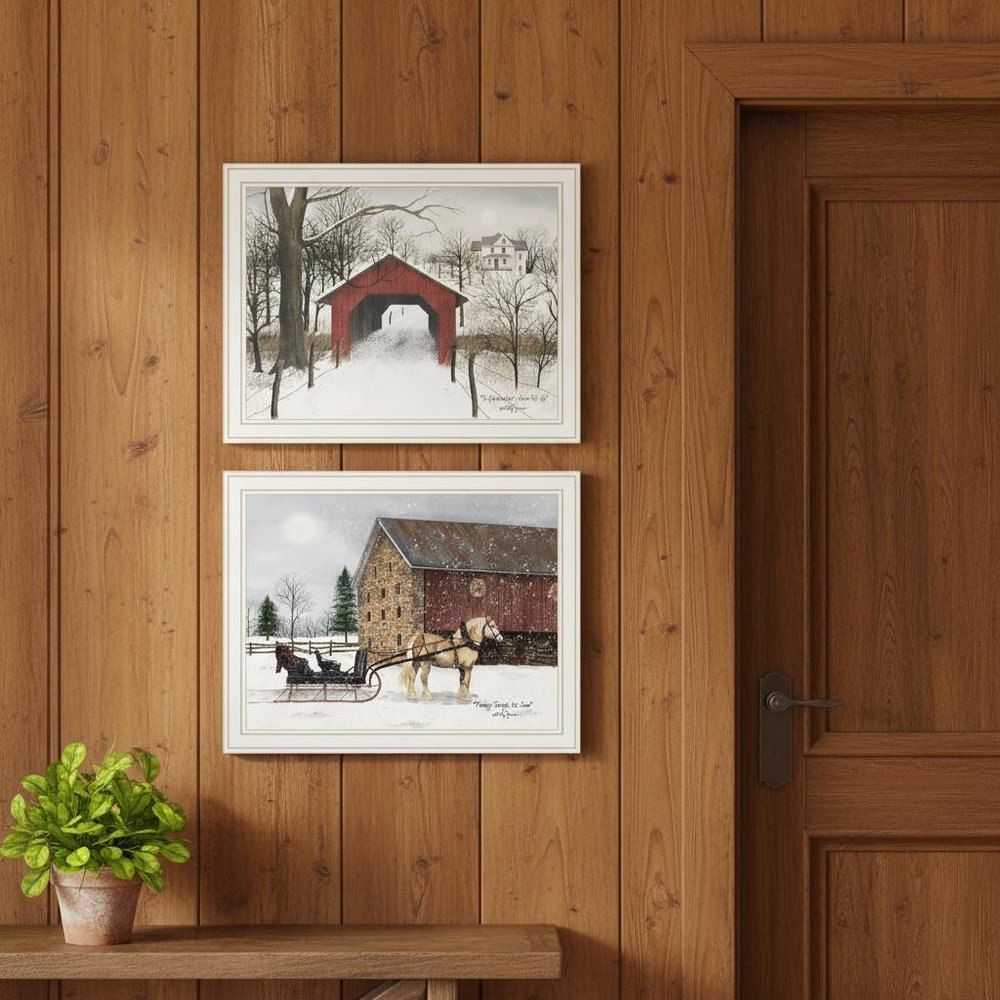 Set Of Two Sleigh Ride to Grandma's White Framed Wall Art HomeRoots