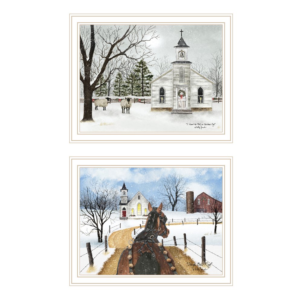 Set Of Two Sleigh Bells Ring White Framed Wall Art HomeRoots