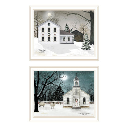 Set Of Two Silent Night White Framed Wall Art HomeRoots