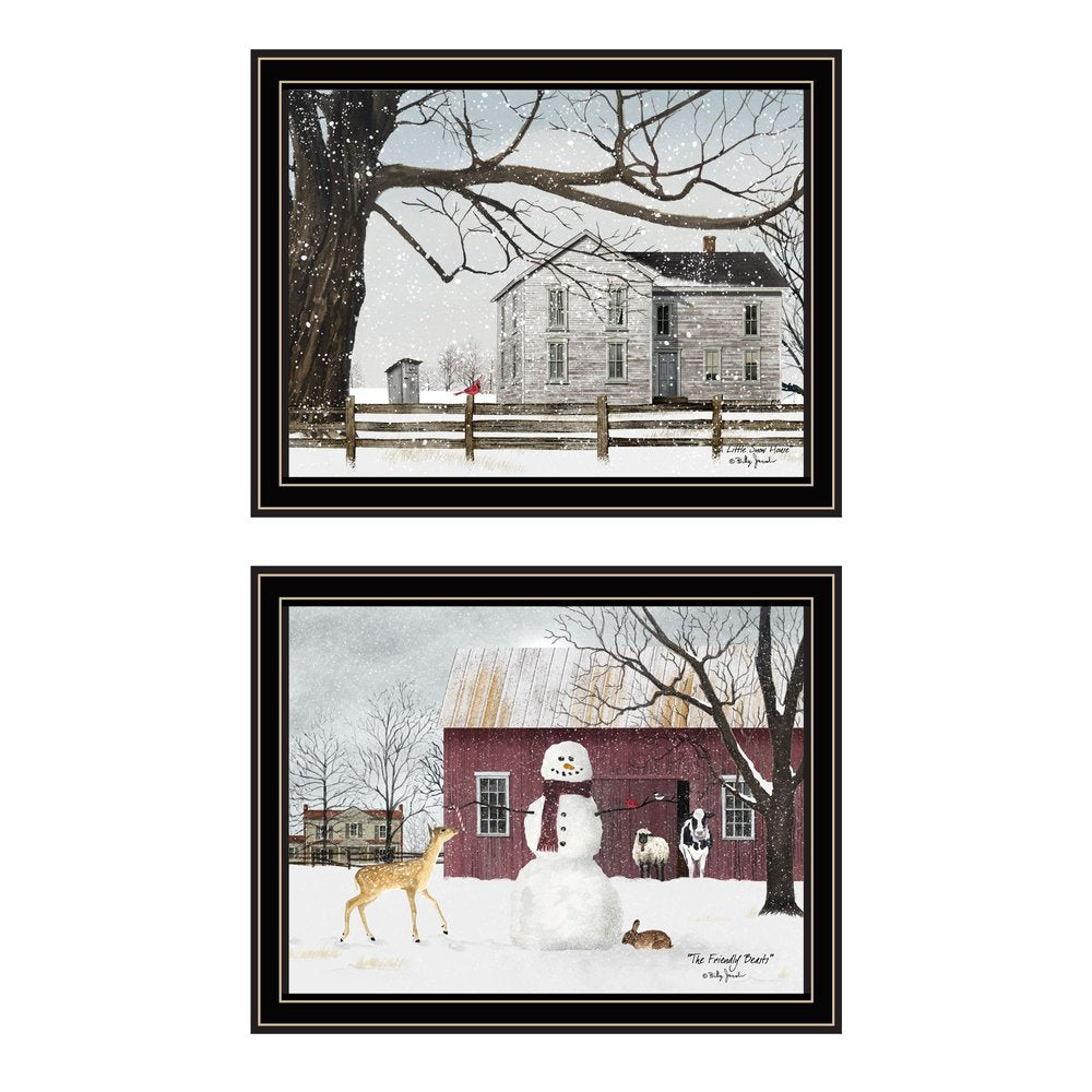 Set Of Two Life in the Countryside Winter Black Framed Wall Art — view 1
