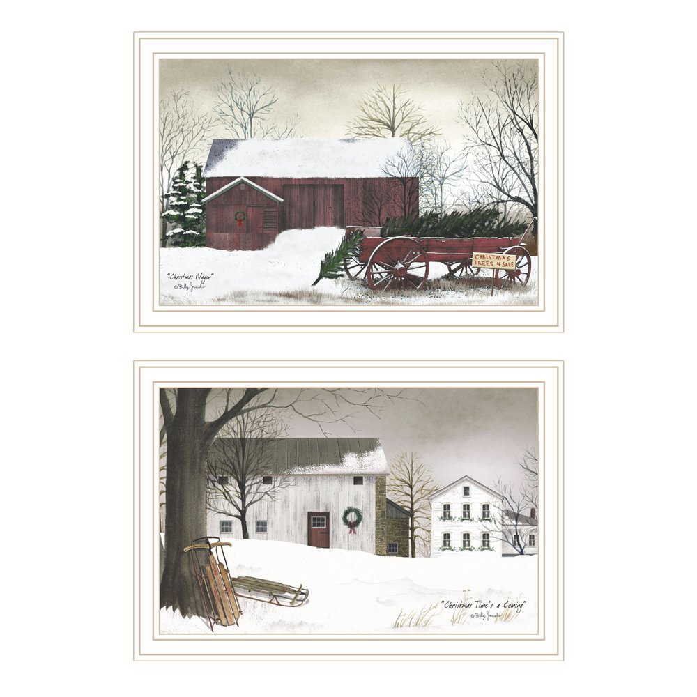 Set Of Two Christmas Time with Family White Framed Wall Art — view 1