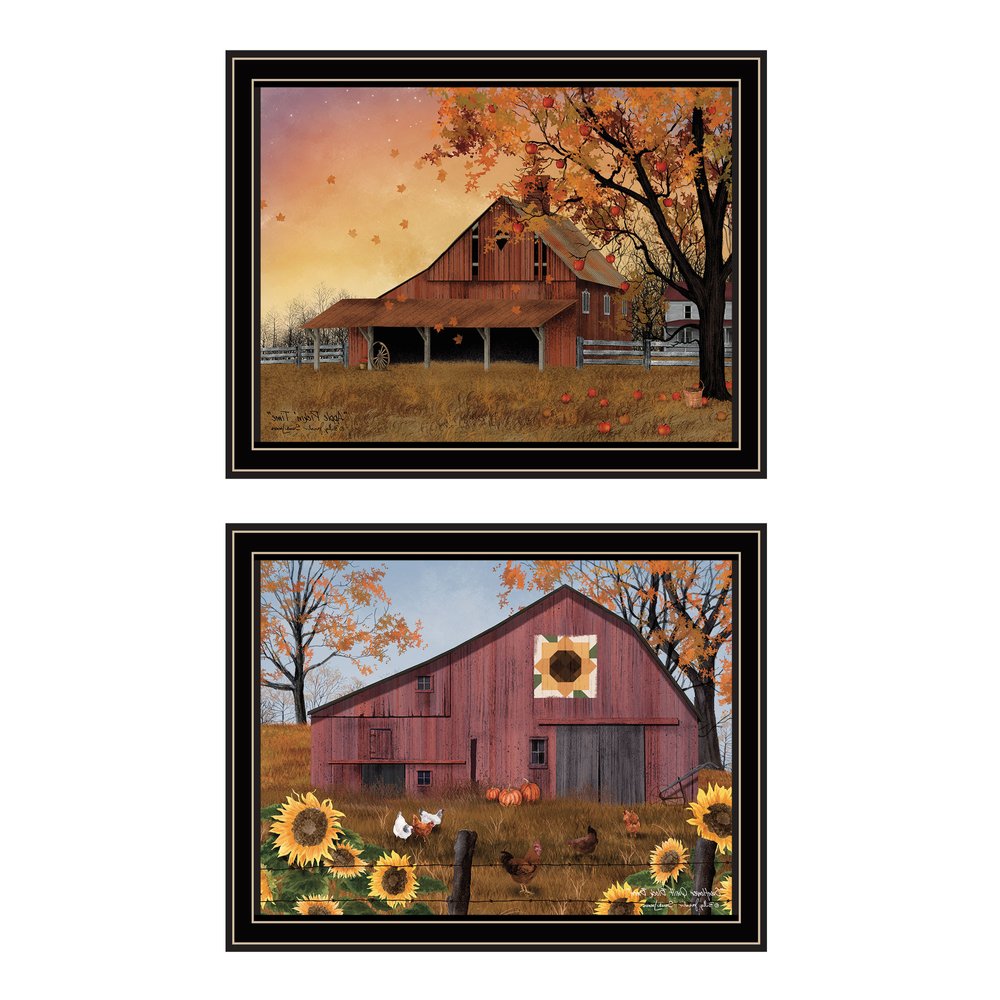 Set Of Two Apple Picking time And Sunflower Quilt Barn Black Framed Wall Art — view 2