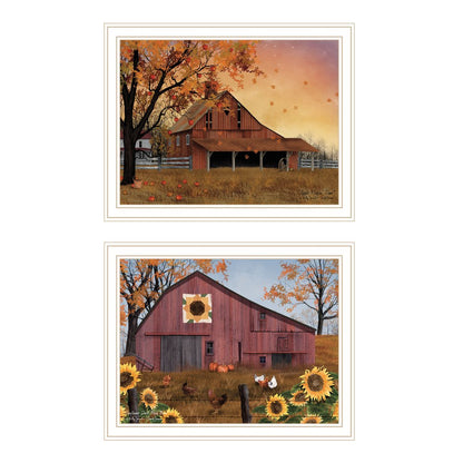 Set Of Two Apple Picking time And Sunflower Quilt Barn White Framed Wall Art HomeRoots