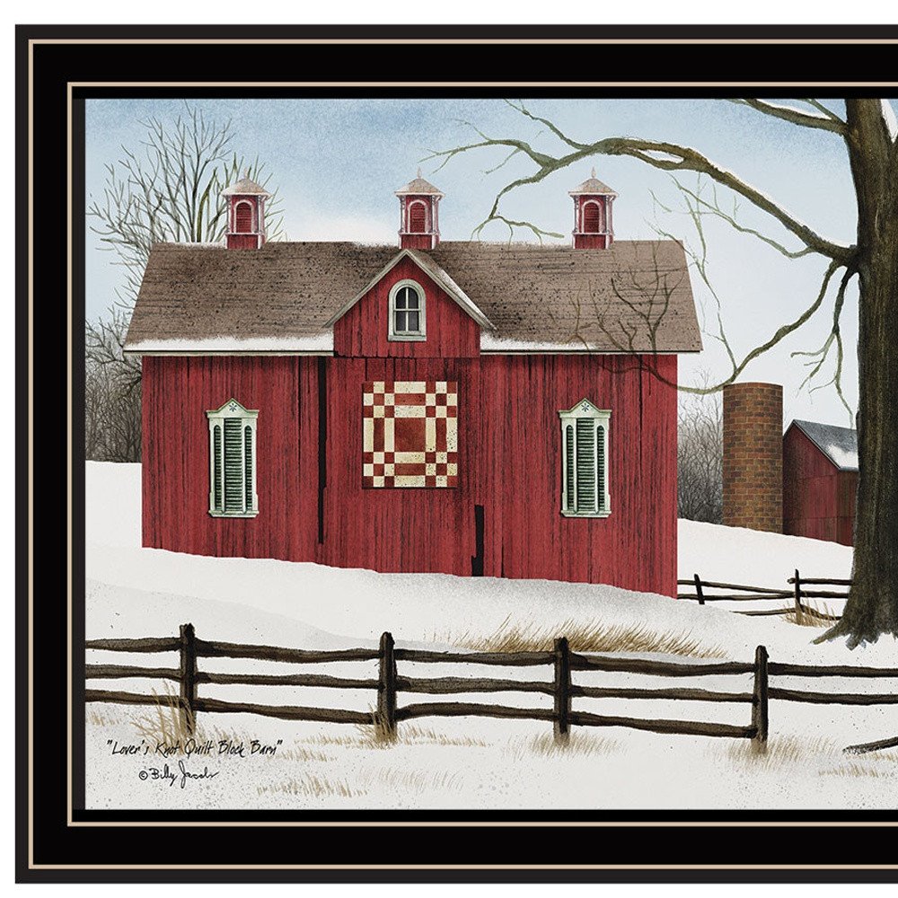 Set Of Two Lovers Knot Quilt Barn And Covered Bridge Black Framed Wall Art — view 2