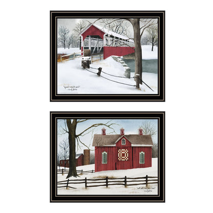 Set Of Two Lovers Knot Quilt Barn And Covered Bridge Black Framed Wall Art HomeRoots