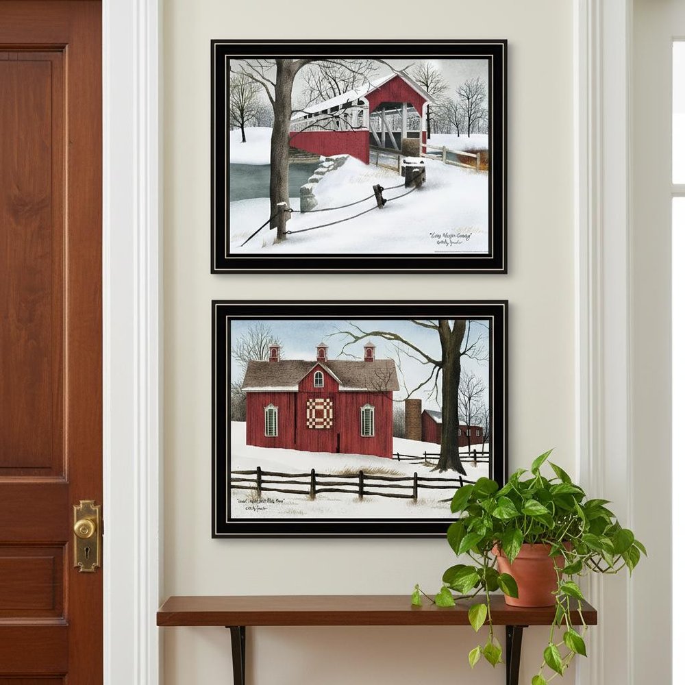 Set Of Two Lovers Knot Quilt Barn And Covered Bridge Black Framed Wall Art HomeRoots