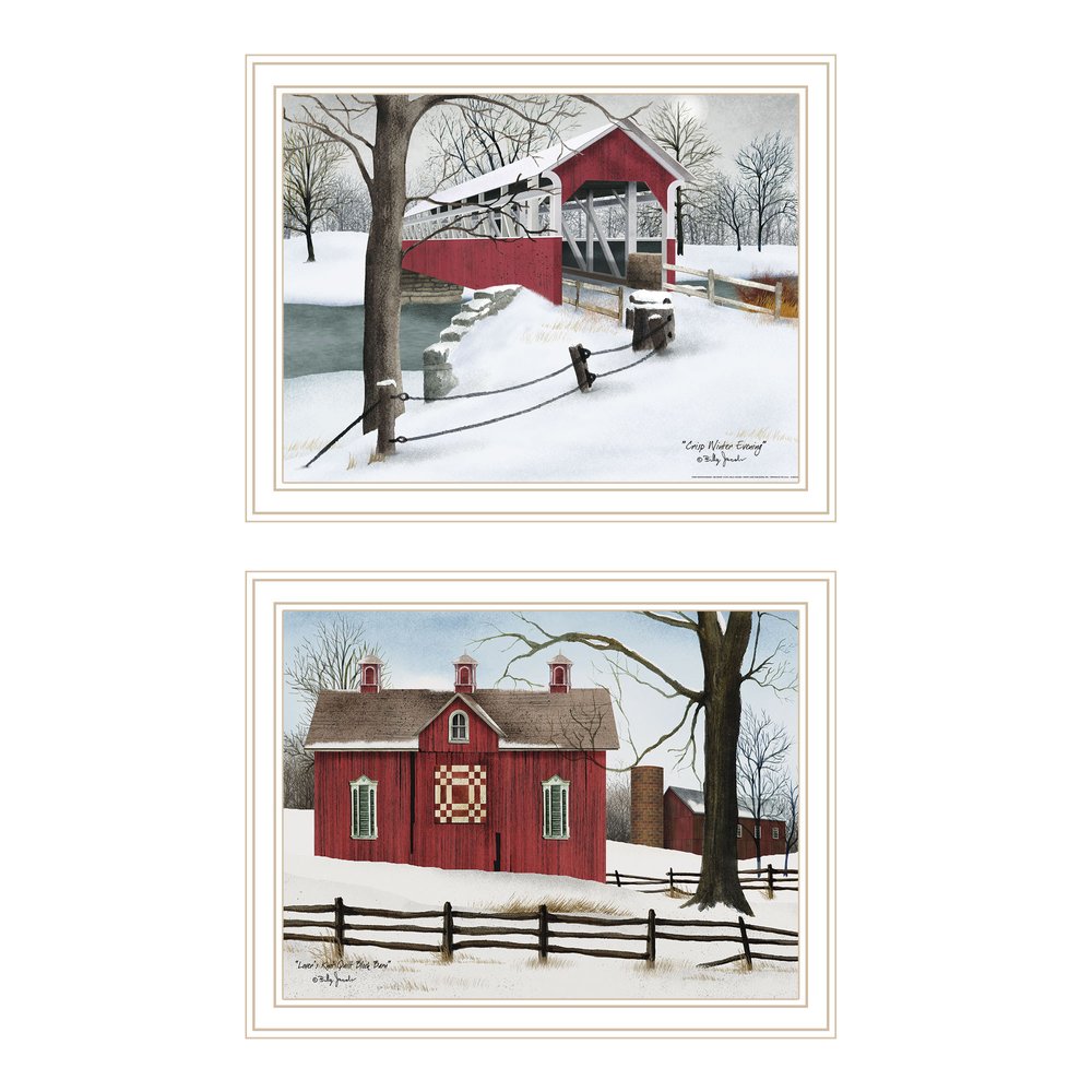 Set Of Two Lovers Knot Quilt Barn And Covered Bridge White Framed Wall Art HomeRoots