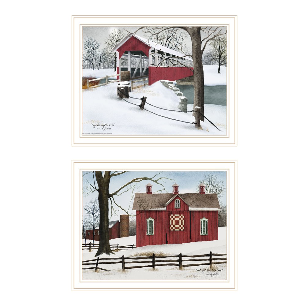 Set Of Two Lovers Knot Quilt Barn And Covered Bridge White Framed Wall Art HomeRoots