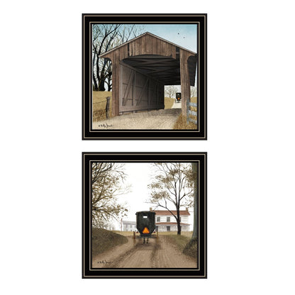 Set Of Two Headin' Home And Miller's Creek Bridge Black Framed Wall Art HomeRoots