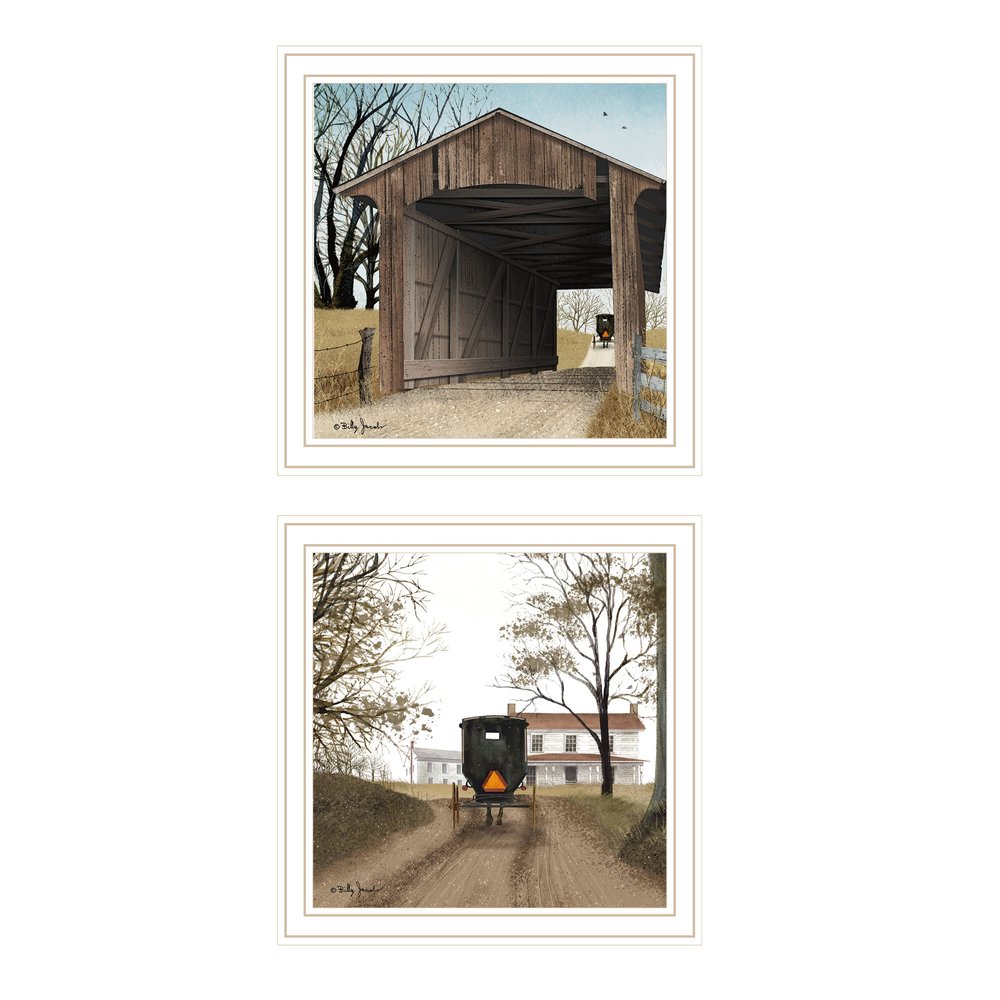 Set Of Two Headin' Home And Miller's Creek Bridge White Framed Wall Art HomeRoots