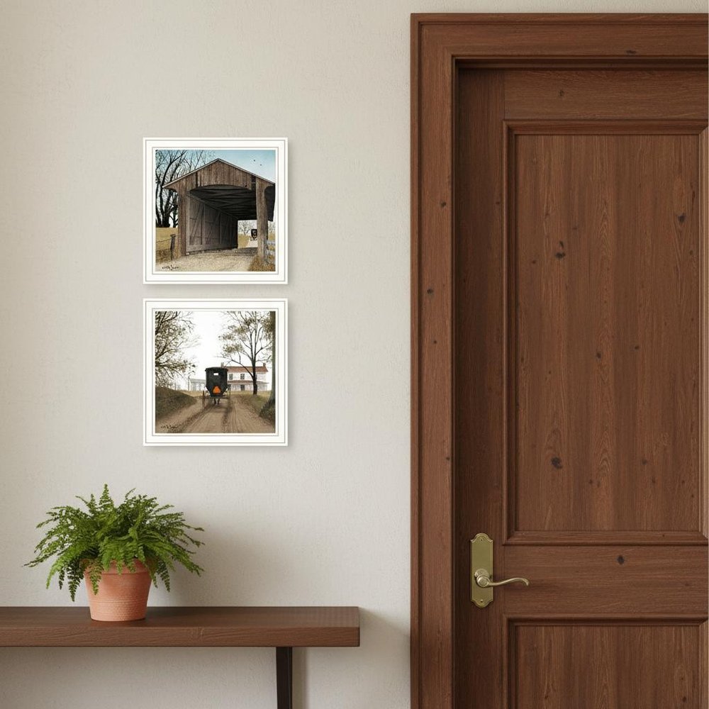 Set Of Two Headin' Home And Miller's Creek Bridge White Framed Wall Art HomeRoots