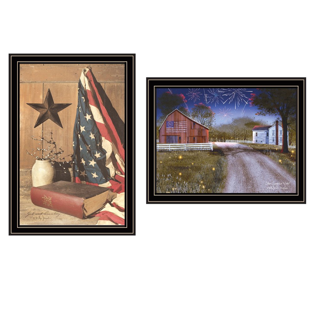 Set Of Two Star Spangled Night God And Country Black Framed Wall Art HomeRoots