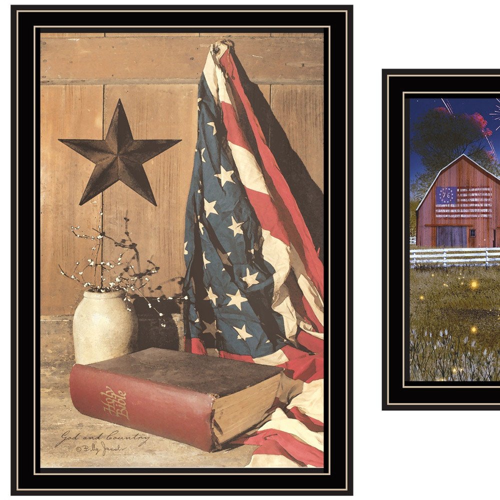 Set Of Two Star Spangled Night God And Country Black Framed Wall Art — view 2