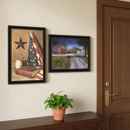 Set Of Two Star Spangled Night God And Country Black Framed Wall Art HomeRoots