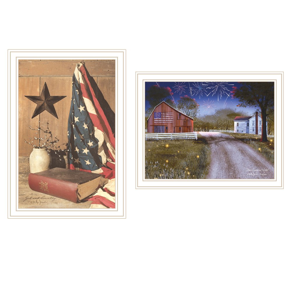Set Of Two Star Spangled Night God And Country White Framed Wall Art HomeRoots