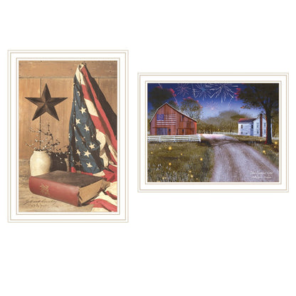 Set Of Two Star Spangled Night God And Country White Framed Wall Art HomeRoots