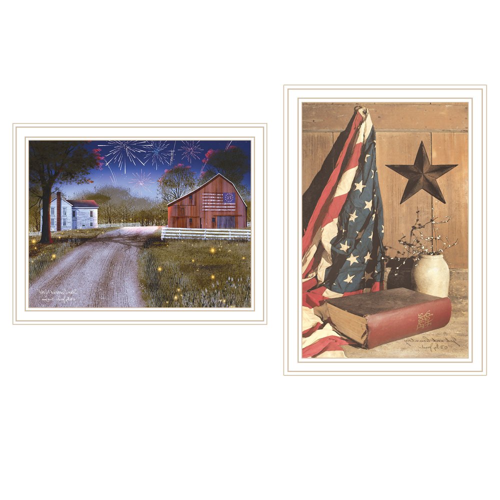 Set Of Two Star Spangled Night God And Country White Framed Wall Art — view 2