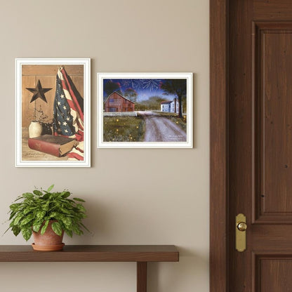 Set Of Two Star Spangled Night God And Country White Framed Wall Art HomeRoots
