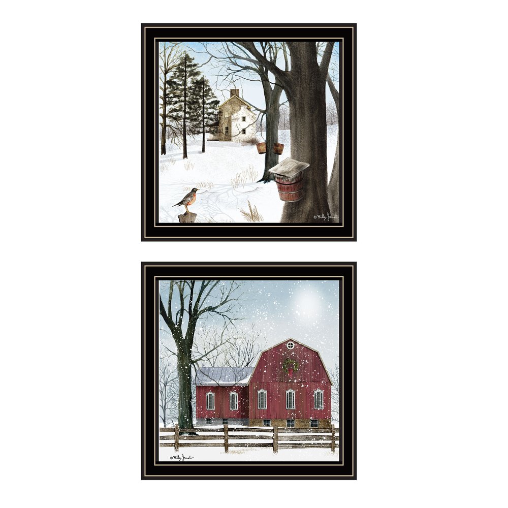 Set Of Two A Little Snow And Waiting for Spring Black Framed Wall Art HomeRoots