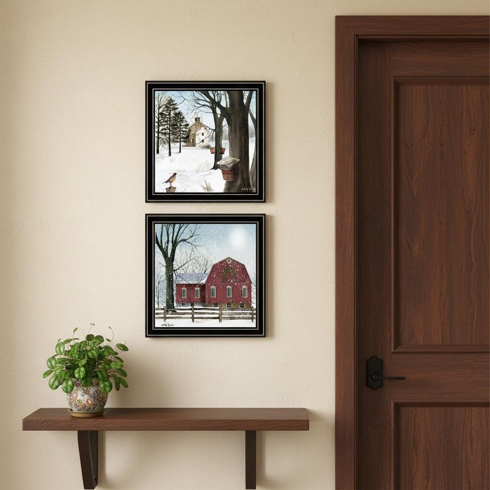 Set Of Two A Little Snow And Waiting for Spring Black Framed Wall Art HomeRoots