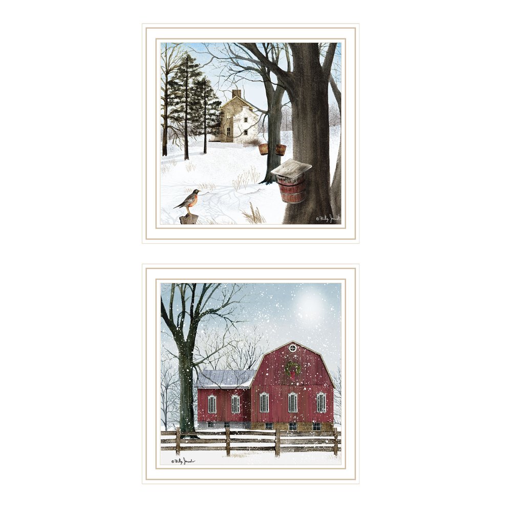 Set Of Two A Little Snow And Waiting for Spring White Framed Wall Art — view 1