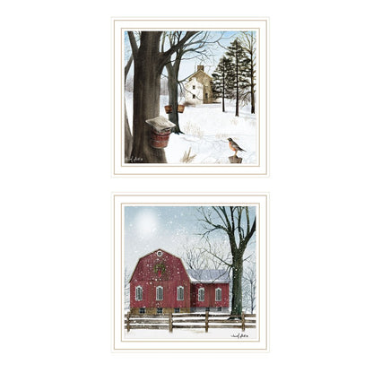 Set Of Two A Little Snow And Waiting for Spring White Framed Wall Art HomeRoots