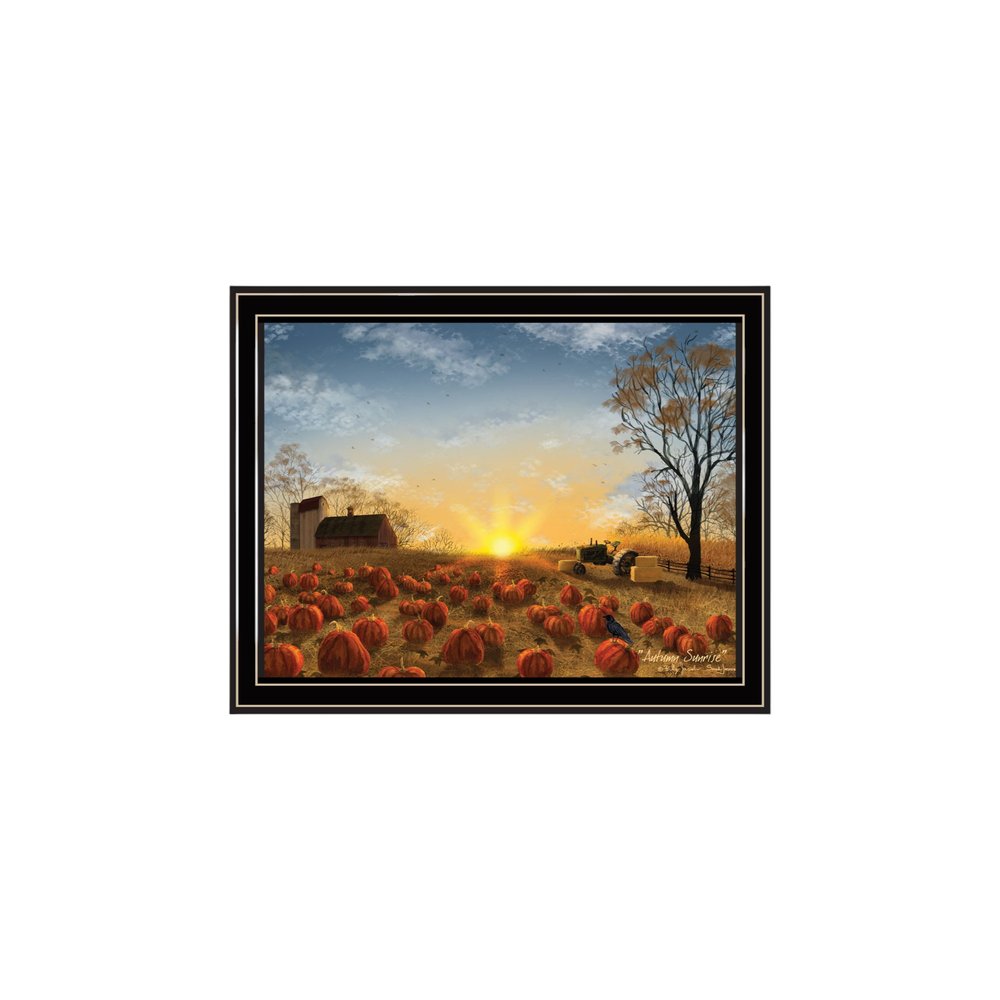 Set Of Two Vignette Autumn Sunrise And Fruit of the Spirit Black Framed Wall Art