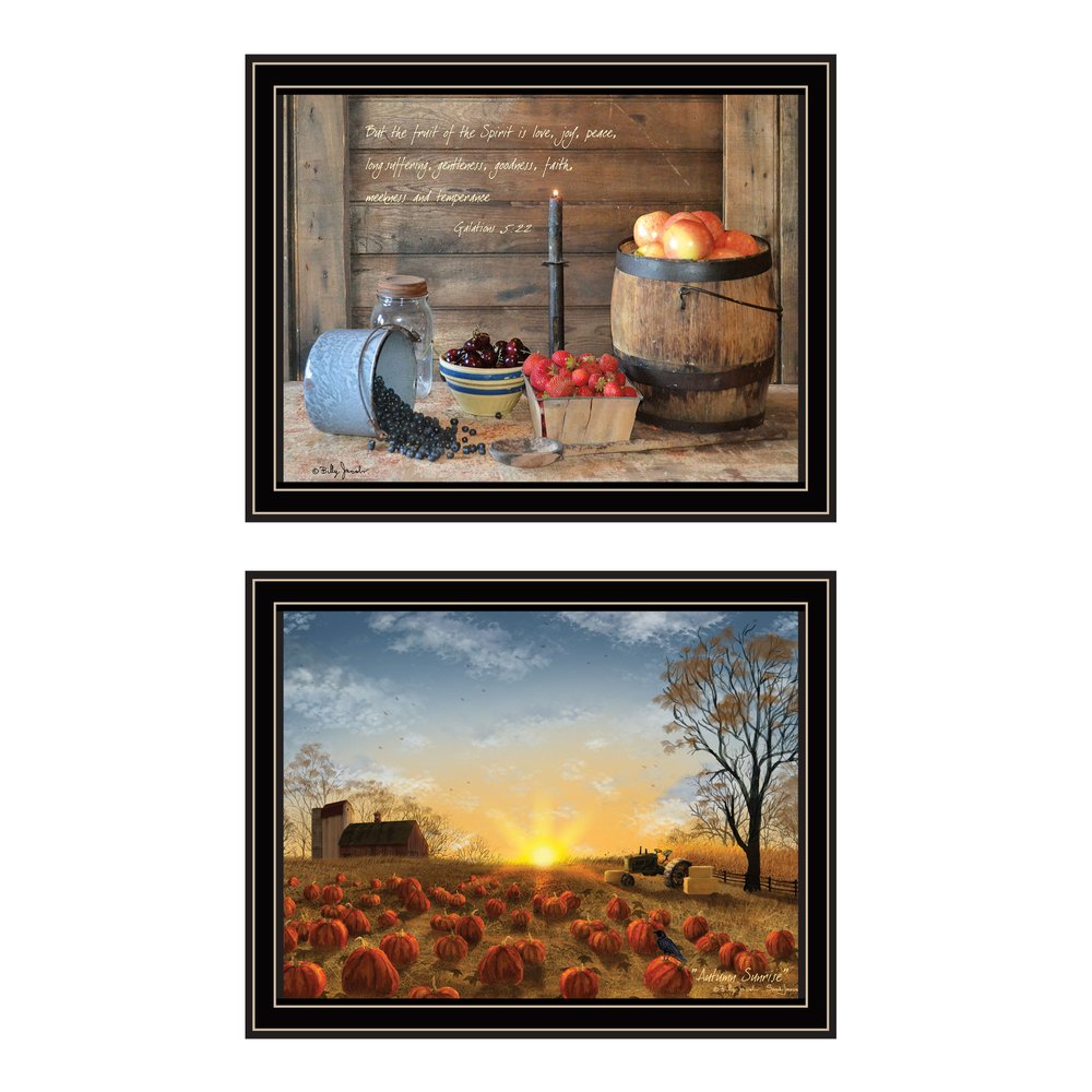 Set Of Two Vignette Autumn Sunrise And Fruit of the Spirit Black Framed Wall Art — view 1