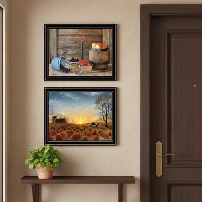 Set Of Two Vignette Autumn Sunrise And Fruit of the Spirit Black Framed Wall Art