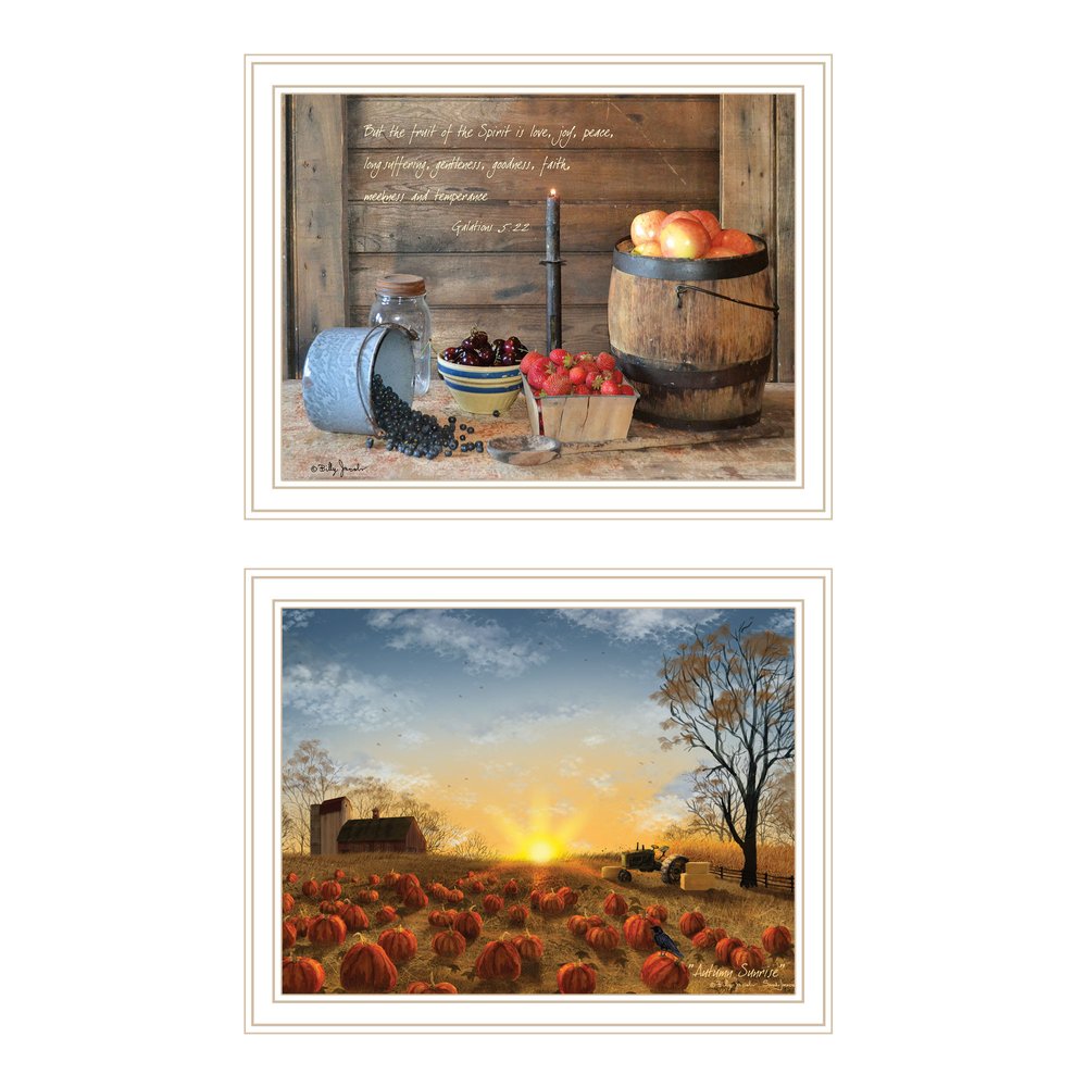 Set Of Two Vignette Autumn Sunrise And Fruit of the Spirit White Framed Wall Art HomeRoots