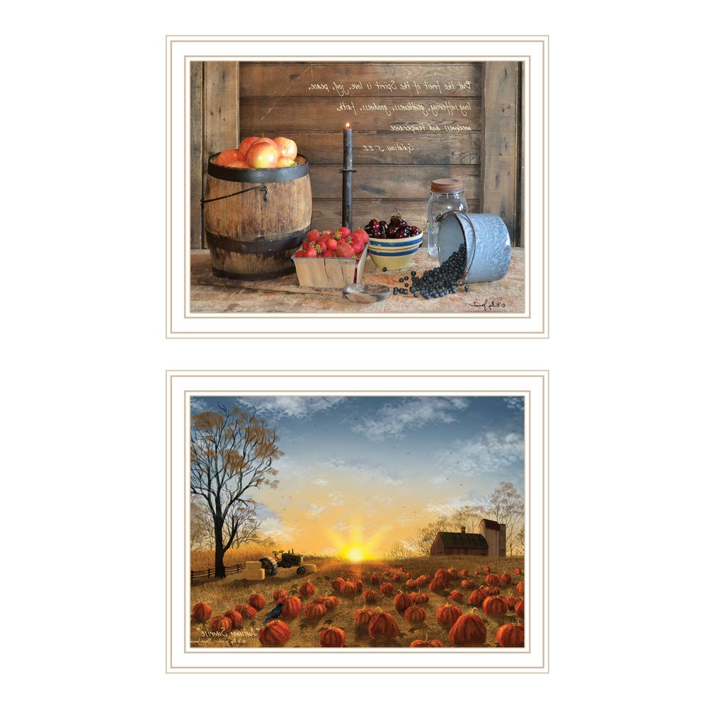 Set Of Two Vignette Autumn Sunrise And Fruit of the Spirit White Framed Wall Art HomeRoots