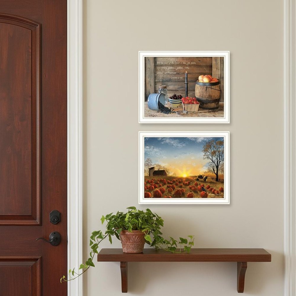 Set Of Two Vignette Autumn Sunrise And Fruit of the Spirit White Framed Wall Art HomeRoots
