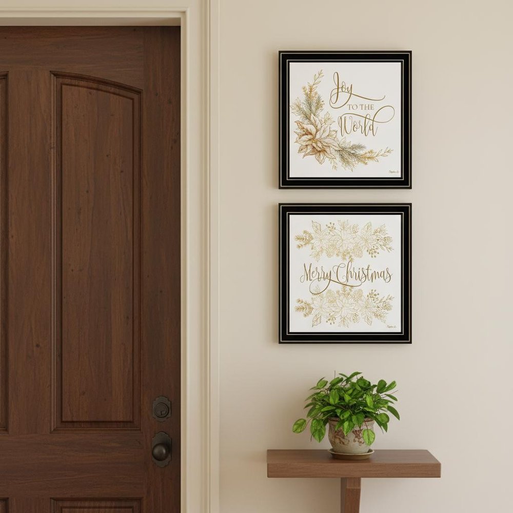 Set Of Two Golden Merry Christmas Black Framed Wall Art — view 4