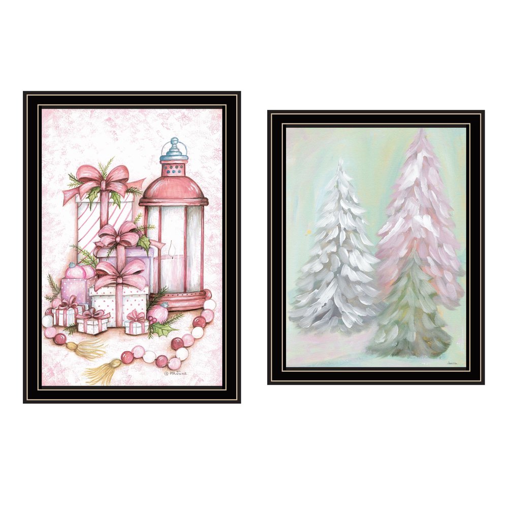 Set Of Two Pink Candy Land Christmas Trees Black Framed Wall Art HomeRoots