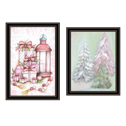Set Of Two Pink Candy Land Christmas Trees Black Framed Wall Art HomeRoots