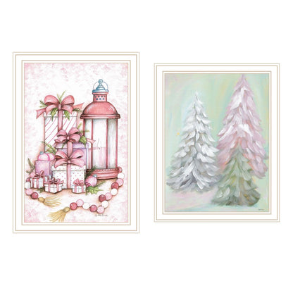 Set Of Two Pink Candy Land Christmas Trees White Framed Wall Art HomeRoots