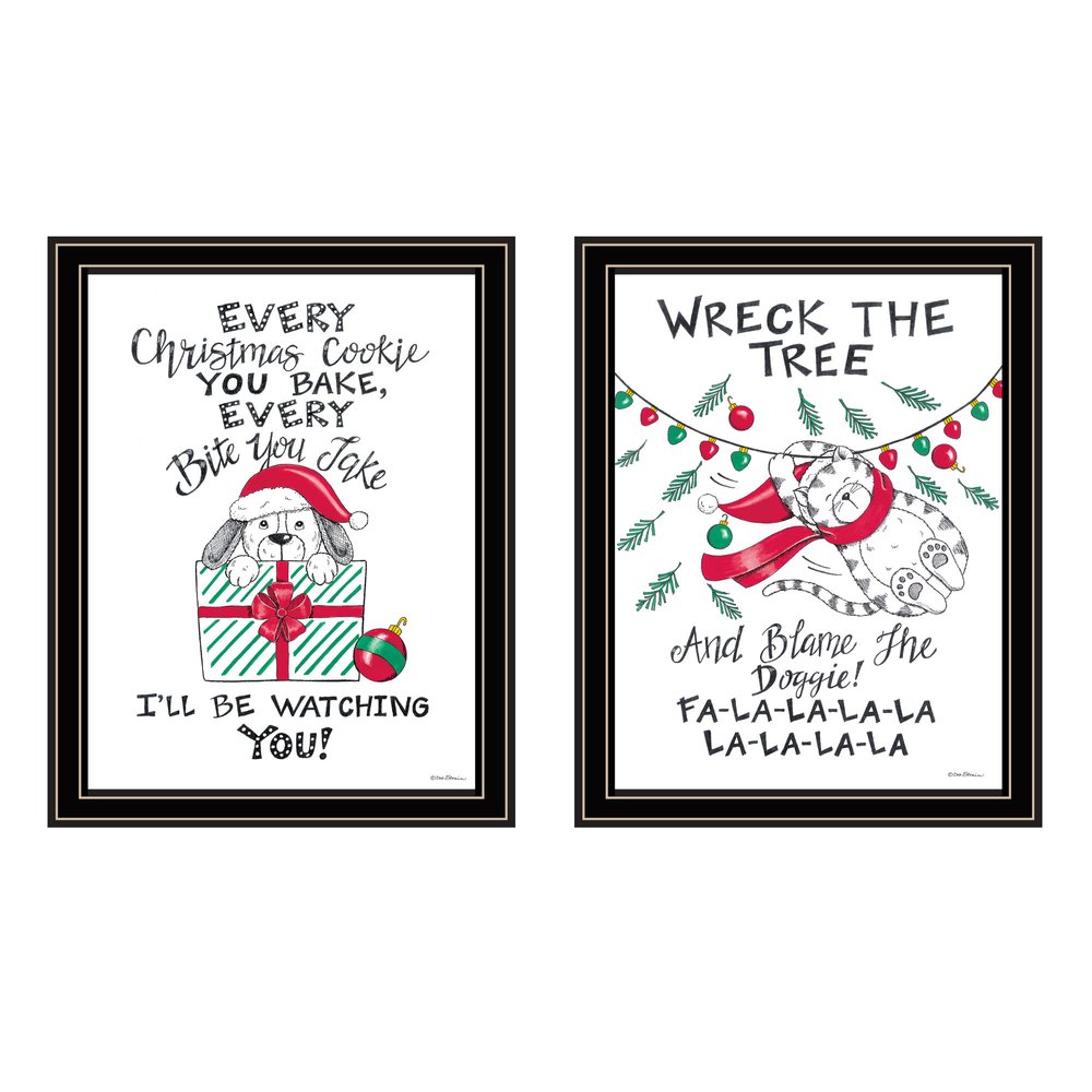 Set Of Two Cat And Dog Christmas Enjoyment ! Black Framed Wall Art HomeRoots