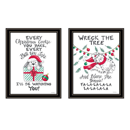 Set Of Two Cat And Dog Christmas Enjoyment ! Black Framed Wall Art HomeRoots