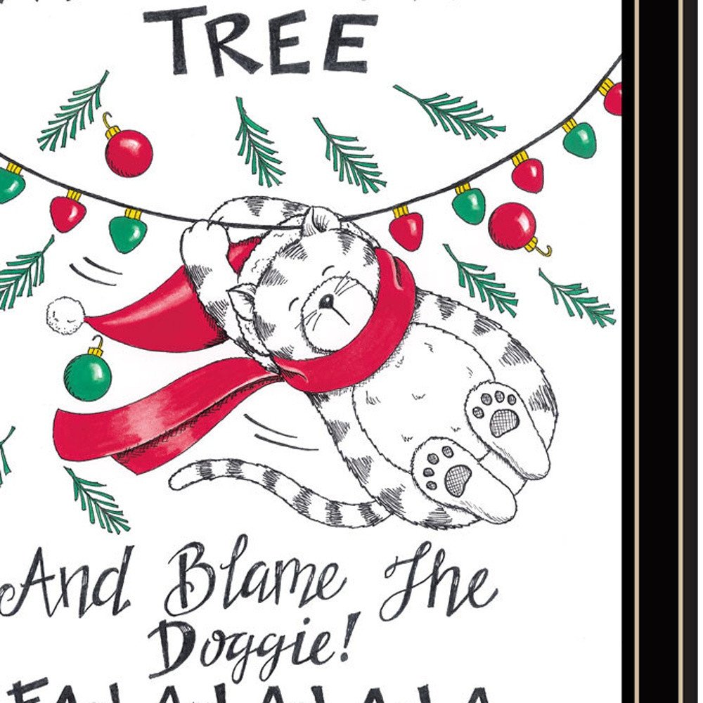 Set Of Two Cat And Dog Christmas Enjoyment ! Black Framed Wall Art — view 2
