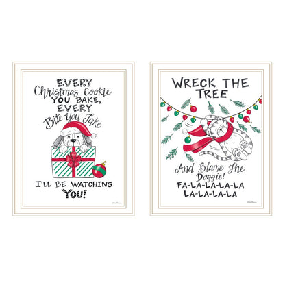 Set Of Two Cat And Dog Christmas Enjoyment ! White Framed Wall Art HomeRoots