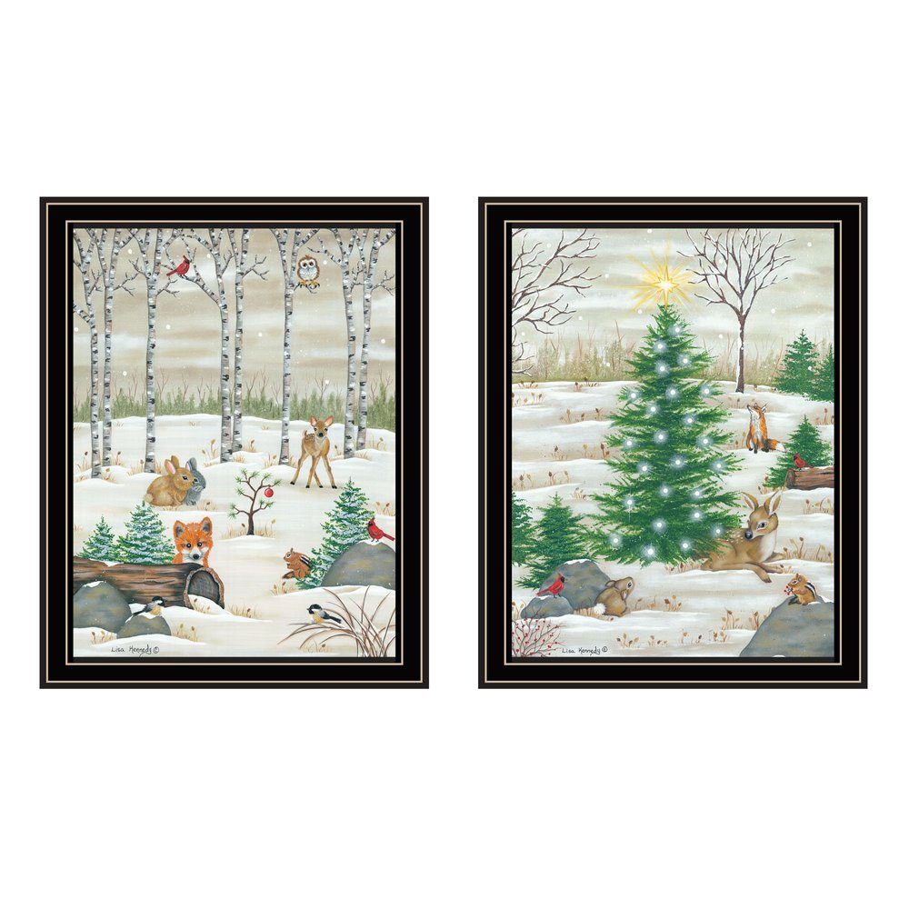 Set Of Two Woodland "Critters for Christmas" Black Framed Wall Art HomeRoots