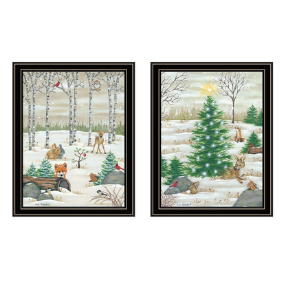 Set Of Two Woodland "Critters for Christmas" Black Framed Wall Art HomeRoots