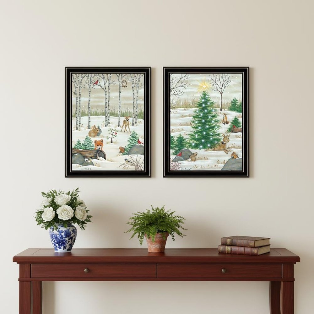 Set Of Two Woodland "Critters for Christmas" Black Framed Wall Art — view 4