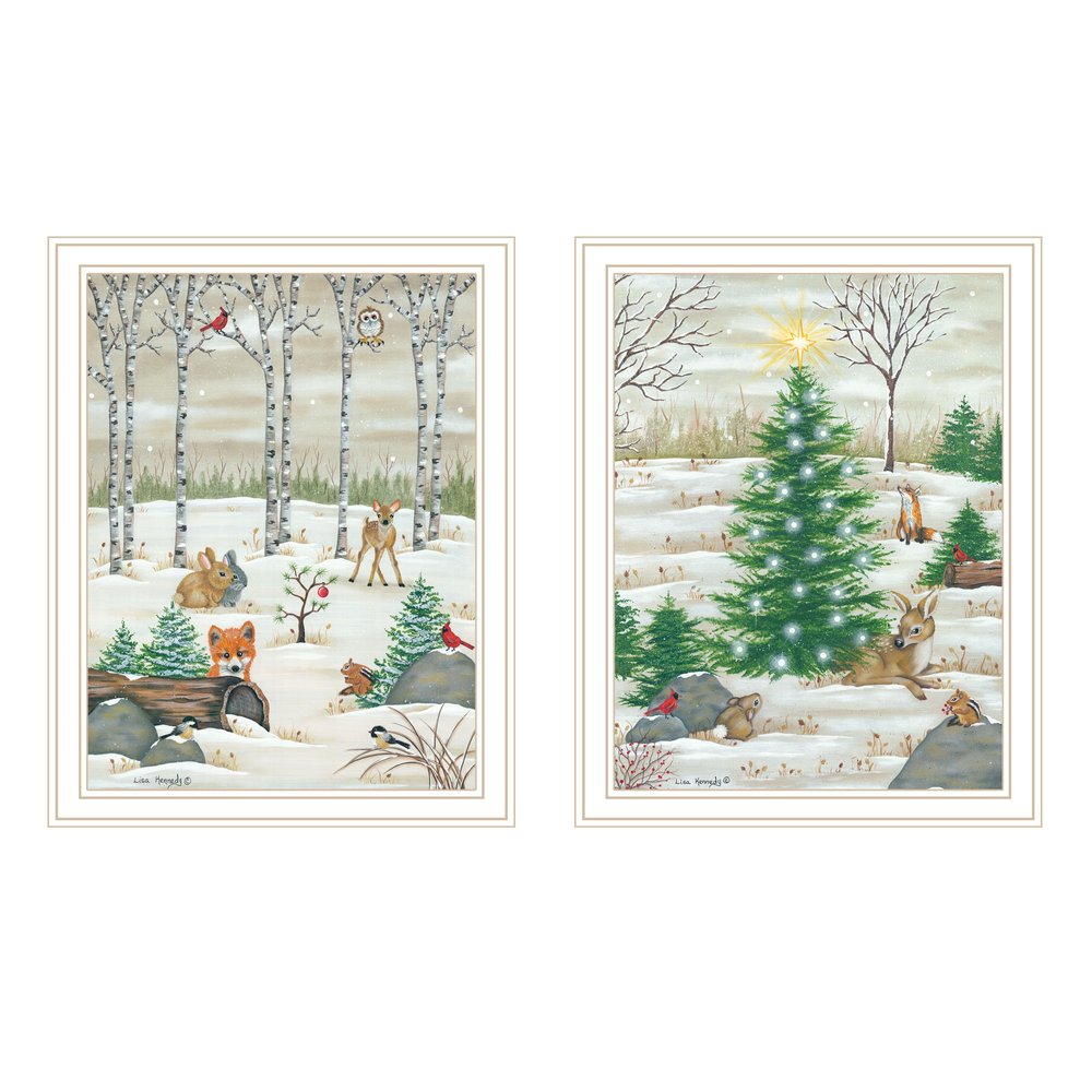 Set Of Two Woodland "Critters for Christmas" White Framed Wall Art HomeRoots
