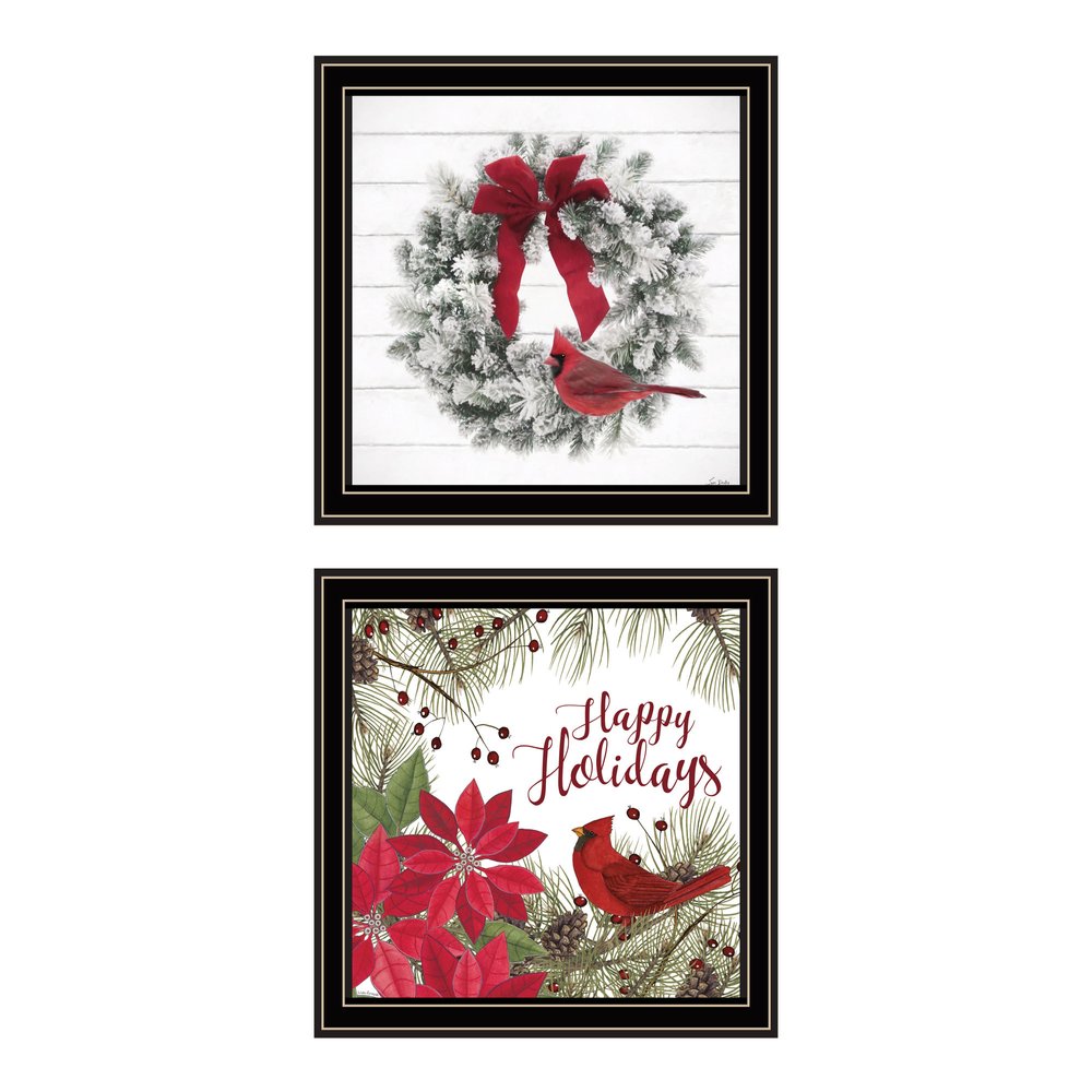 Set Of Two Cardinal Wreath Black Framed Wall Art HomeRoots