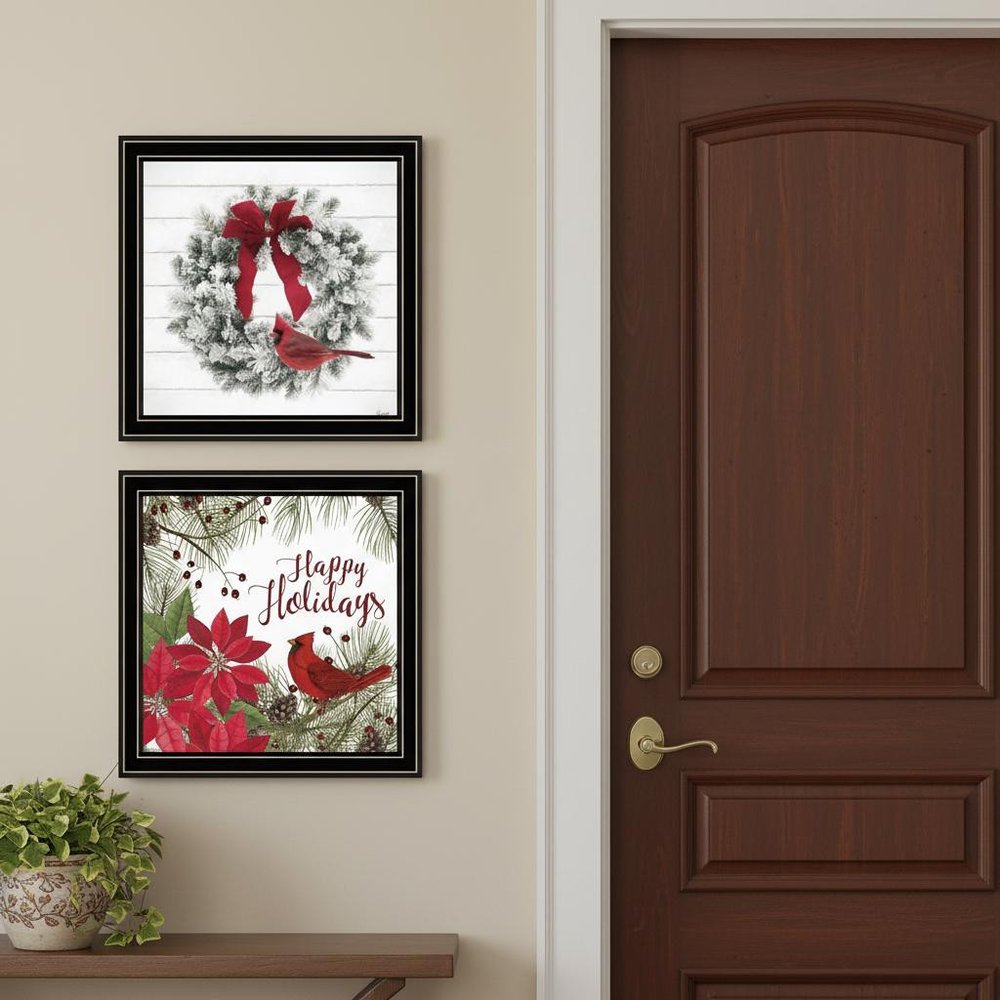 Set Of Two Cardinal Wreath Black Framed Wall Art — view 3