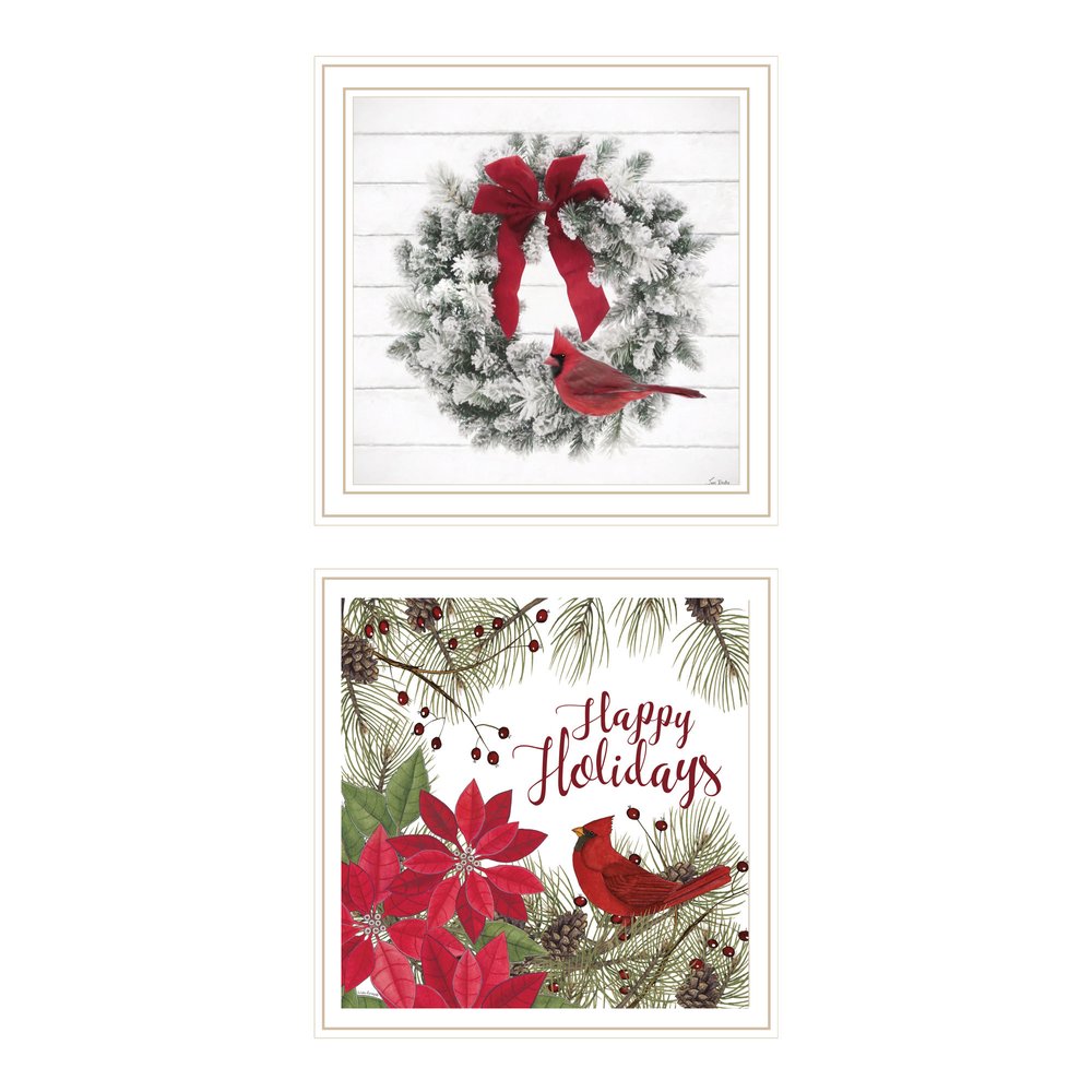 Set Of Two Cardinal Wreath White Framed Wall Art HomeRoots